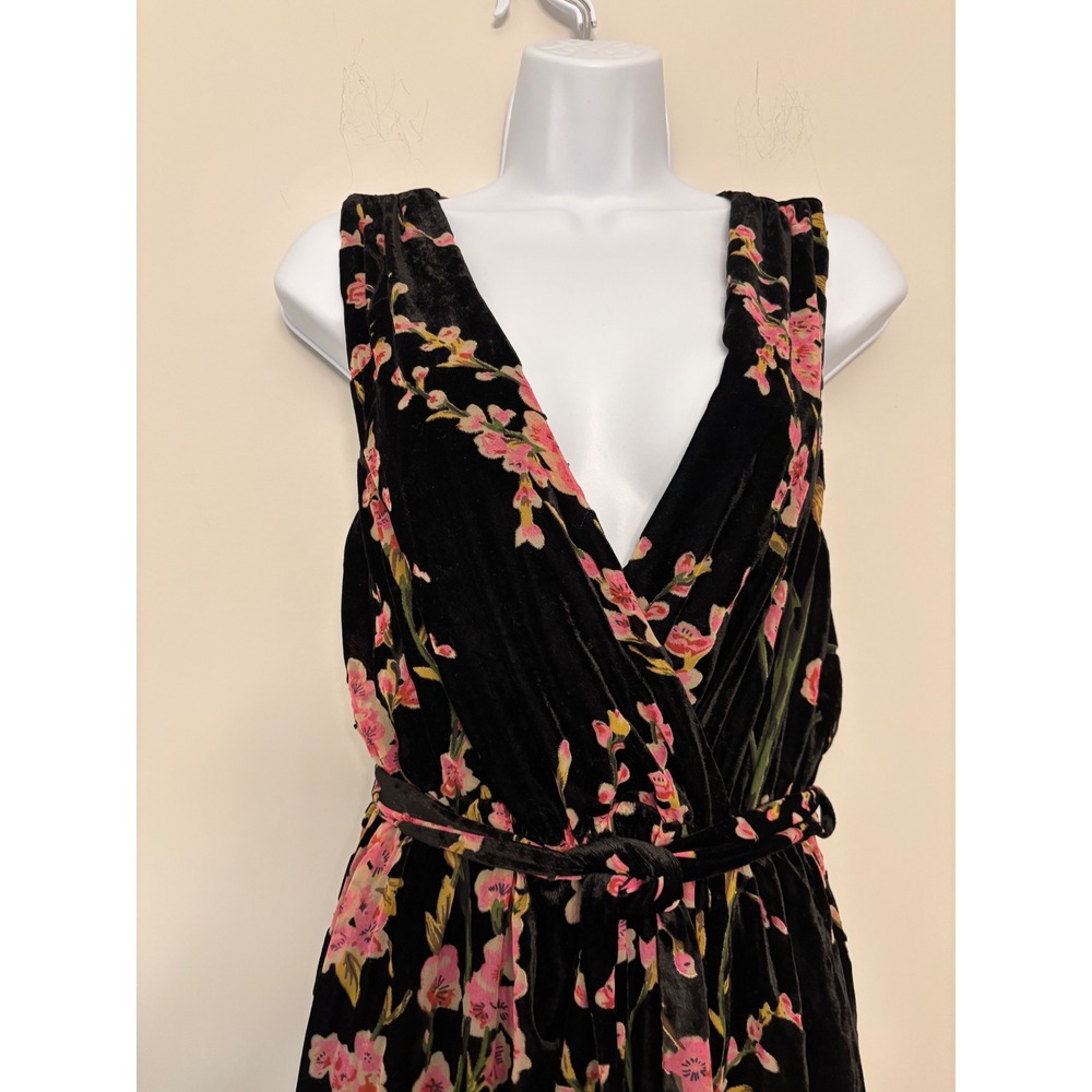 Baltic Born Black Floral Velvet Maxi Dress Sleeveless V-Neck Formal Gown XXL - Picture 5 of 8